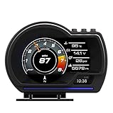 Porfeet OBD GPS Smart Gauge, Universal Auto HUD OBD + GPS Head-up-Display Intelligentes LCD-Instrument Mit Einstellbarer Halterung Alarmleuchte Fehlercode Löschen T