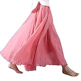 COVPAW Damen Maxirock Baumwolle Boho Plissee Retro Langer Sommerrock Faltenrock Strandrock Elastische Taille Tanzrock Double Layer (Wassermelon)