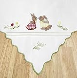 Tischdecke'Bella & Champ' 85 x 85 cm Tischdeko Osterdeko Osterei Osterhase Osterdecke bunte Stickerei ausgebogter R