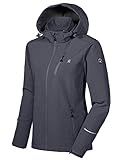 Little Donkey Andy Damen Softshell Jacke Skijacke mit Abnehmbarer Kapuze, Fleecefutter und wasserabweisend Schwarz S