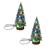 AmazingDays Weihnachten Deko Mini Weihnachtsbaum 30cm Ornamente Desktop Dekoration Weihnachtsdeko Klein Künstlich Weihnachtsbaum Mit Holzbasis Christmasbaum Grün für Wohnzimmer Tischdeko 2p