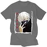 EDMKO Herren Hemden Tokyo Ghoul Anime Kaneki Ken Sommer T-Shirt 3D Druck Hemd Für Männer Und Frauen Mode Atmungsaktiv Rundhals Kurzarm Tees,Grau,L