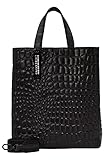 Liebeskind Berlin Damen Paper Bag Tote Kroko Handtasche, Schwarz, Medium HxBxT 34cm x 29cm 15cm EU