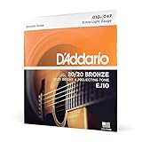 D'Addario Gitarrensaiten Westerngitarre | Gitarrensaiten Akustikgitarre | Stahlsaiten Westerngitarre | DER BELIEBTESTEN SAITENMARKE WELTWEIT | EJ10 | 80/20 Bronze | Extra Light (10-47)