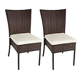 Mendler 2X Poly-Rattan Stuhl HWC-G19, Balkonstuhl Gartenstuhl, stapelbar - braun, Kissen C