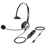 PC Headset mit Mikrofon, Leichtes USB Business Headset mit Noise Cancelling, Integrierte Lautstärkeregelung, Wantek Computer Chat Headset für HomeOffice, Skype, Videokonferenz, Telearbeit , e-Learning
