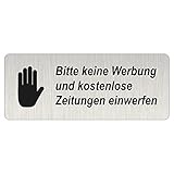 Briefkastenschild 'Bitte keine Werbung und kostenlosen Zeitungen einwerfen' 40 x 100 mm Edelstahl gebürstet Look - 100% UV Beständig