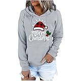 Weihnachts Sweatshirt Damen Weihnachtsshirts mit Hirschmuster Pullover Fleecepullover Frauen Weihnachtsdruck Langarm Xmas Pulli Rundhalsausschnitt Longshirt W