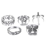 Yyooo 5/6 Teile/Set Midi Ringe Schmetterling Fingerringe Stapelbar Gelenkringe Modeschmuck Ring Gesichtsringe für Frauen Mädchen schwarzes Herz für Sie und I