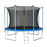 MotionXperts Outdoor Trampolin 366 cm blau mit innenliegendem Netz, gepolsterten Stangen & Leiter, Belastbarkeit 150 kg