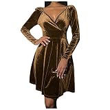 TTLOVE Damen Elegant Swing Party Cocktailkleid Mode Herbst und Winter Sexy V-Ausschnitt Samtk