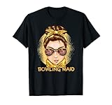 Damen Bowling Maid messy bun bowling pins T-S