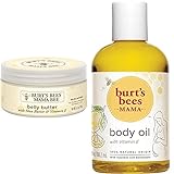 Burt's Bees Mama Bee parfümfreie Körperbutter, für den Bauch, 185 g Tiegel & 100 Prozent Natürliches Mama Bee Pflegeöl, 115