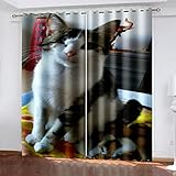 FTCAKET niedlich Verdunkelung Thermovorhänge Katze Landhaus Gardine Mit Ösen 2Er Set Vorhänge Für Wohnkultur Kinderzimmer Modern 200x160