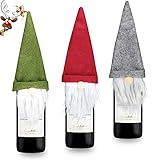 Weihnachten Weinflasche Abdeckung,3 Pack 34 x 12cm Weinflasche Abdeckung Taschen,Wiederverwendbare Wichtel Flaschendeko,Für Xmas Party Tischdeko Flaschendek