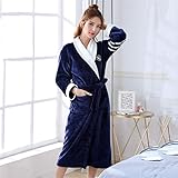 HSIYE Winterbademantel,Flanell Nachtwäsche Damen Bad Feste Robe Nachtwäsche Herbst Winter Kleid Kimono Robe Nachthemd Coral Fleece Home Bekleidung,Marineblau C,XXL