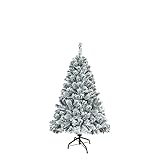 UISEBRT Weihnachtsbaum Künstlich 120cm - Grün PVC Künstlicher Christbaum Tannenbaum für Weihnachtsdeko, Natur-Weiss mit Schneeflocken, inkl. Metallständer (mit Schnee-Effekt, 120cm)