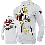 VSZAP Herren Marciales, Krav MAGA, BJJ, K1, Karate Jacke mit Kapuze Kampf Kampf Thai Boxen MMA Pullover UFC Training Fitness White-3XL