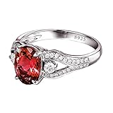 KnSam Damen Ring, Ehe Ringe Silber Silber Ring 925 Damen mit Stein 925 Silber Oval Ring mit Kostenlos Gravur für Damen Frau mit Rot Zirkonia Silber B