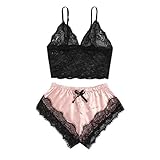 OUICE Dessous Damen Lace Bottoms Floral Body Dessous Fischnetz Nachtwäsche für Meeting Date Romantische Open Kimono Frau Chemise Transparente Spitze mit Gü