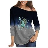 GOKOMO Damen Gradient Pullover Eule Langarmshirt Locker Bedrucktes Sweatshirt Langarm Frühling Pullover Für Damen Modisch Oberteile Neu Damen Bluse(S,Blau)