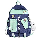 XZJY Lady Cute Trendy Cross Rope Book Bag Weibliche Coole Laptop College Rucksack Mädchen Harajuku Tasche Mode Frauen Kawaii Reiserucksäcke,blau,mit Schafspupp