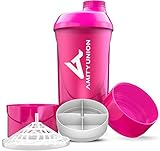 Frauen Protein Shaker 700 ml Set - ORIGINAL von AMITYUNION – Deluxe Eiweiss Shaker auslaufsicher - BPA frei mit Sieb und Skala für Cremige Whey Shakes, Gym Fitness Becher für Konzentrate in Pink Cup