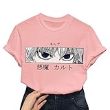 Morken Hunter X Hunter Tshirt Damen Teenager Killua Shirt Frauen Anime 3D Druck Sommer T-Shirts Mode Herbst Kurzarm Casual Sport Blusen Shirt Oberteile Tops Rosa XS