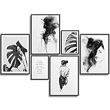 MONOKO® Wohnzimmer Poster Set - Premium Bilder Set für Schlafzimmer - Stilvolle Wandbilder - 6er Set ohne Rahmen (Set Abstrakt, Schwarz-Weiss, Aquarell, Frau, 4x A4 | 2x A5)