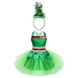 TTAO Kinder Mädchen Weihnachtself Kostüm Pailletten Tutu Partykleid Prinzessin Kleid Weihnachtsmann Cosplay Outfits Verkleidung Grün a 110-116