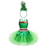 TTAO Kinder Mädchen Weihnachtself Kostüm Pailletten Tutu Partykleid Prinzessin Kleid Weihnachtsmann Cosplay Outfits Verkleidung Grün a 110-116