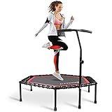 Jandecfit Fitness-Trampolin,Silent Mini Trampolin Ø ca 122cm leise Gummiseilfederung,3-Fach höhenverstellbarer Haltegriff Kleinem Fitness-Trampolin für Indoor-Fitness,Nutzergewicht bis 150kg