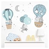 Little Deco Wandaufkleber Babyzimmer Tiere im Heißluftballon I Wandbild 91 x 62 cm (BxH) I Maus Elefant Sterne Hase Kinderzimmer Wandtattoo Jungen DL510