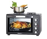 TZS First Austria Minibackofen 30 Liter 3200 Watt Mini-Backofen mit Kochplatten, Krümelblech, Drehspieß, Umluft Mini | Kochplatten separat bedienbar | gleichzeitig kochen back