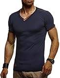 Leif Nelson Herren T-Shirt V-Ausschnitt Sweatshirt Longsleeve Basic Shirt Hoodie Slim Fit LN1355; Größe L, Dunkel B