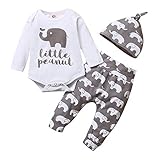 URMAGIC 2 Stuck Babykleidung Set Baby Jungen Kleidung Baby Little Peanut Print Strampler Tops Baumwollhose Hüte Frühling Sommer Body Kleidung