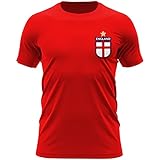 Herren England Football Team Pocket Shield T-Shirt European Cup 2021 Footy Fan Tee Top, rot, XXL