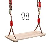 Holzschaukel Outdoor, MOPOIN Schaukelsitz Holz mit Verstellbarem Hanfseil Schaukel Garten mit 2 Karabiner Edelstahl Brettschaukel bis 100 KG für Innen und Außenb