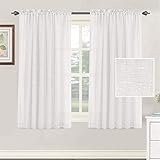 FASCINATDECO Voile Vorhang Natürliche Leinenmisch vorhänge für Wohnzimmer Sackleinen Strukturierte Leinenoptik Gardinen Halb transparente Vorhänge mit Kräuselband 2er Set (Weiß,2X 132x160 cm)