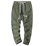 Große Größe Leinenhose Herren Casual Home Hosen Elastische Taille komfortable Leinen Hose Einfarbig Leichte Stoffhose mit Kordelzug F