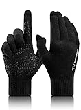 TRENDOUX Handschuhe Herren, Handschuhe Damen - Rutschfester Griff - Warm Gefüttert - Elastische Manschette - Stricken Material - Fingerhandschuhe für Handy Autofahren - Schwarz M