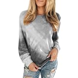 Damen Farbverlauf Rundhalsausschnitt Langarm Freizeit Pullover T-Shirt Bluse Lockere Passform Einfache Mode Allgleiches Tops Sport Pullover XL