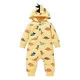 Baby-Overall mit Kapuze Cartoon Dinosaurier Drucken Strampler Kleinkind Jungen Mädchen Overall Button Onesies Oberbekleidung Herbst Winter Lässige Overalls Play