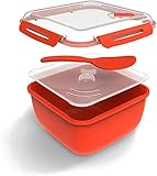 Rotho Memory Microwave Reiskocher 2,5l mit Deckel und Löffel für die Mikrowelle, Kunststoff (PP) BPA-frei, rot/transparent, 2,5l (19,5 x 19,5 x 12,1 cm)