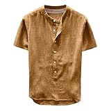 Herren Oversize Leinenhemd Kurzarm Grandad Ausschnitt, Männer Freizeithemd Henley Shirt Sommer Casual Hemden Leichte Atmungsaktives Bequem Leinen S