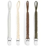 Schnullerkette Baumwolle Schnullerband Mädchen und Jungs Schnullerketten Clips für Lätzchen Dreieckstuch Sauger 4 Stücke（ braun）