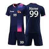 Personifizieren Trikot Kinder Erwachsene Shirt und Short mit Name Team Nummer Logo - Fussballtrikot Jungs Mädchen (Saphirblau)