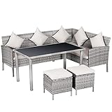 Outsunny 5-TLG. Gartenmöbel Set, Rattan Sitzgruppe mit Fußhocker, Metall, Grau, 134 x 60 x 75