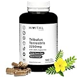 Tribulus Terrestris 2250 mg | 180 vegane Kapseln | 100% natürlich mit 90% Saponinen | Erhöht Testosteron, Muskelmasse, Kraft, Ausdauer und Energie und hilft bei der Muskelreg