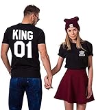 King Queen Shirt Couple Shirt Pärchen T-Shirt Paar Tshirt König Königin Kurzarm 1 Stück, Schwarz-Queen, Gr.S